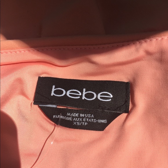 Bebe cross body cross over  crop top in pale peach rushed top, HPx3 - Picture 3 of 7